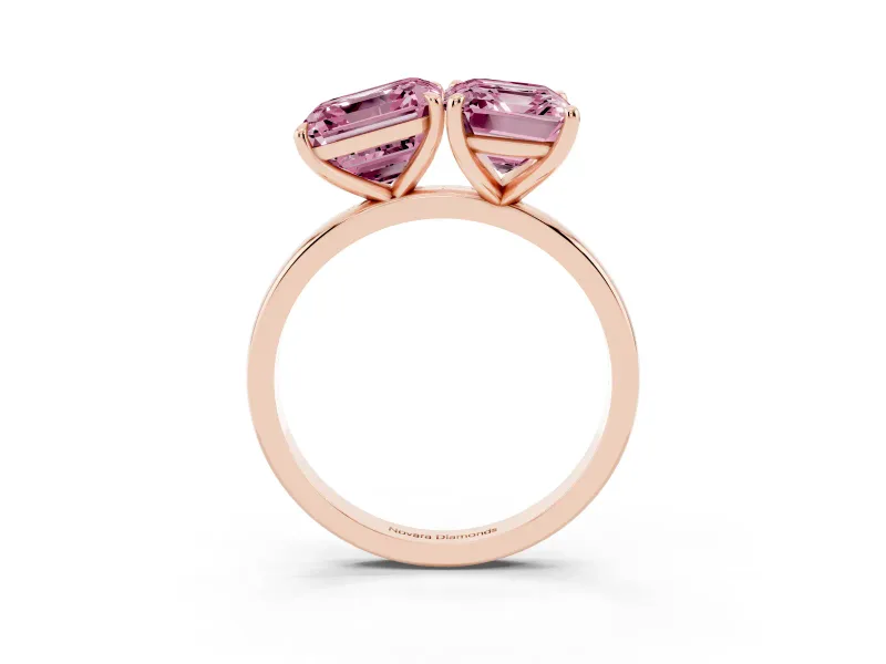 Fancy Pink Asscher Cut and Emerald Cut Toi Moi Ring Set in Rose gold with Prong Setting