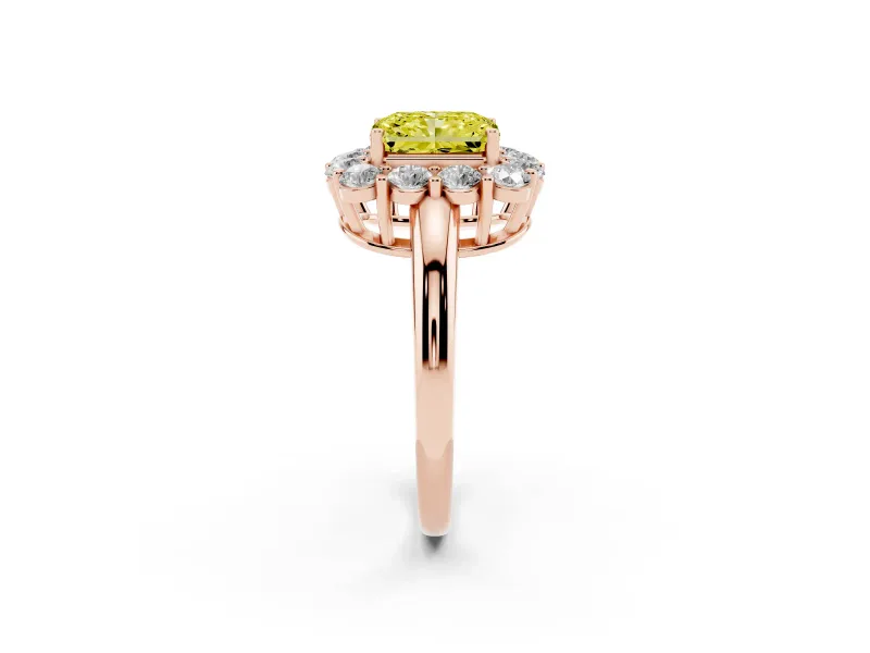 Radiant Cut Cluster Halo Engagement Ring Setting for a Fancy Yellow Lab-Grown Diamond | Large Round Accents | Rose Gold