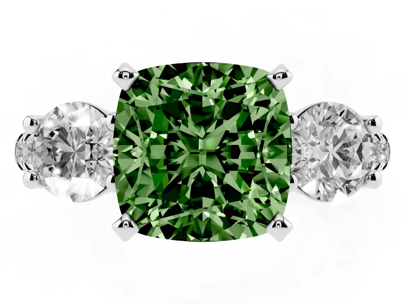 Cushion Cut 3-Stone Engagement Ring Setting for a Fancy Green Lab-Grown Diamond | Sterling Silver