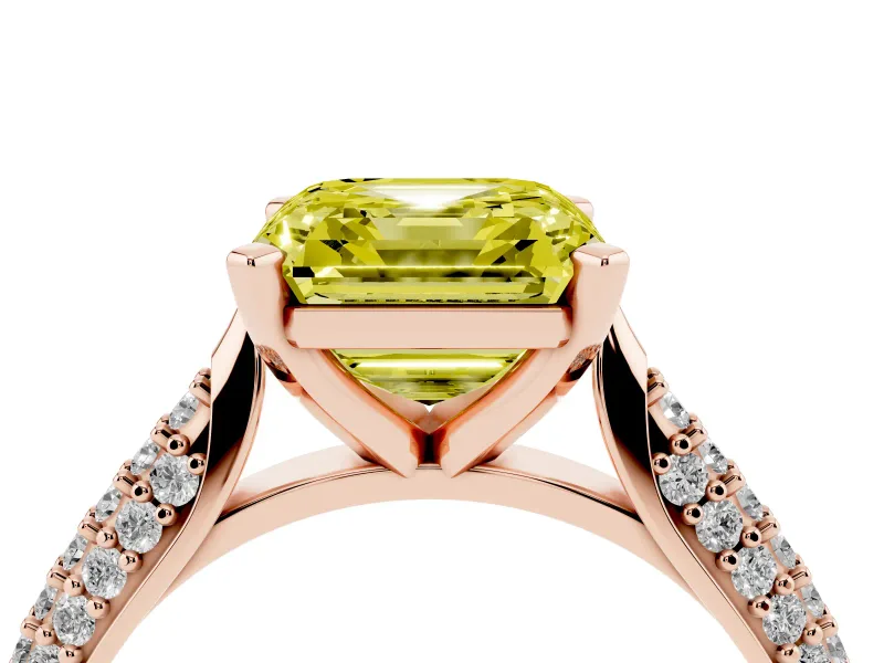 Asscher Cut Pavé Engagement Ring Setting for a Fancy Yellow Lab-Grown Diamond | Multi-Row Shoulders | Rose Gold