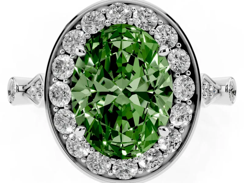 Oval Halo Engagement Ring Setting for a Fancy Green Lab-Grown Diamond | Bezel Stations | Platinum