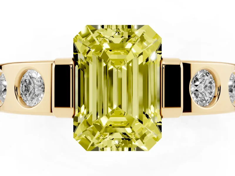 Emerald Cut Tension Style Engagement Ring Setting for a Fancy Yellow Lab-Grown Diamond | Yellow Gold