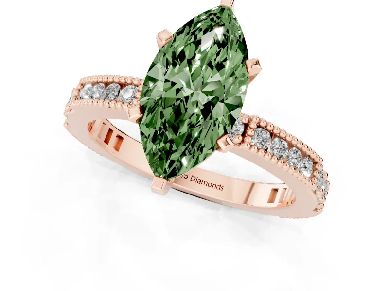 Marquise Vintage Pavé Engagement Ring Setting for a Fancy Green Lab-Grown Diamond | Rose Gold
