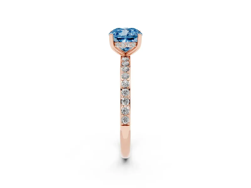 Cushion Cut Hidden Halo Engagement Ring Setting for a Fancy Blue Lab-Grown Diamond | Rose Gold