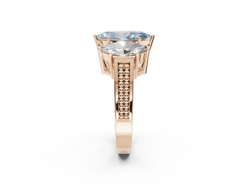 Marquise Three Stone Engagement Ring Setting for a Fancy Blue Lab-Grown Diamond | Beaded Shoulders | Rose Gold