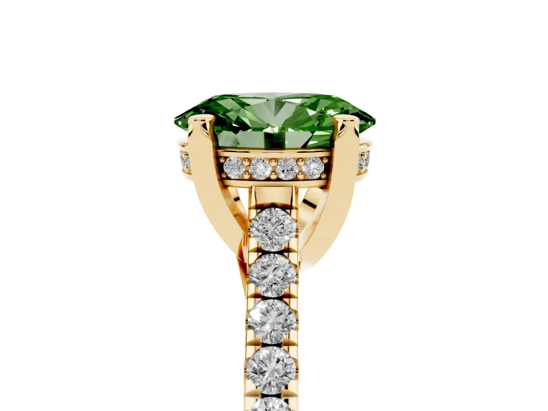 Oval Hidden Halo Pave Engagement Ring Setting for a Fancy Green Lab-Grown Diamond | Claw Prongs | Yellow Gold