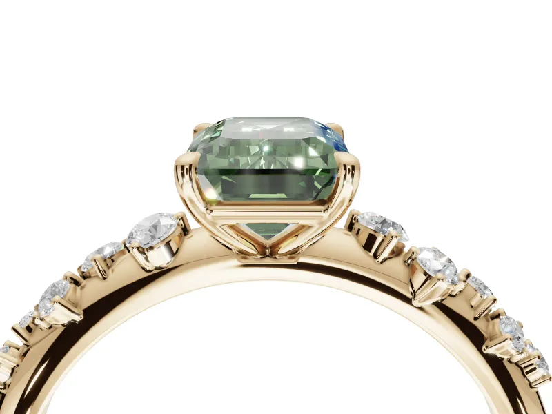 Emerald Cut Graduated Solitaire Engagement Ring Setting for a Fancy Green Lab-Grown Diamond | Yellow Gold