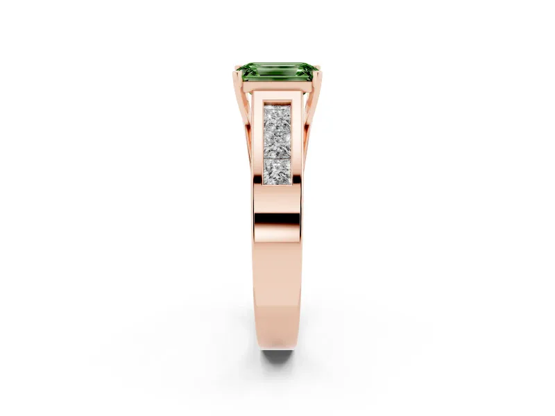 Emerald Cut Channel-Set Engagement Ring Setting for a Fancy Green Lab-Grown Diamond | Rose Gold