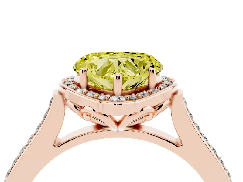 Heart-Shaped Petal Tip Halo Engagement Ring Setting for a Fancy Yellow Lab-Grown Diamond | Pavé Band | Rose Gold