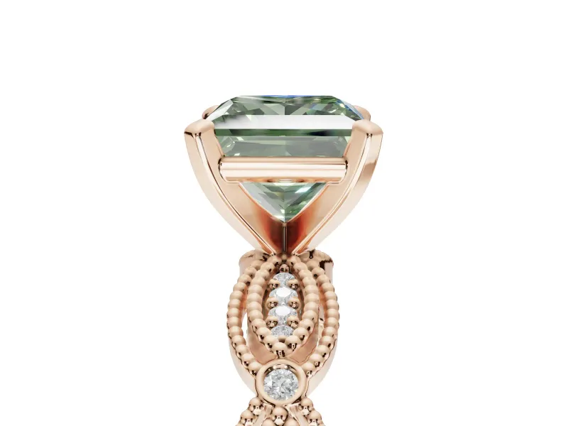Princess Cut Vintage Engagement Ring Setting for a Fancy Green Lab-Grown Diamond | Graduated Stations | Rose Gold