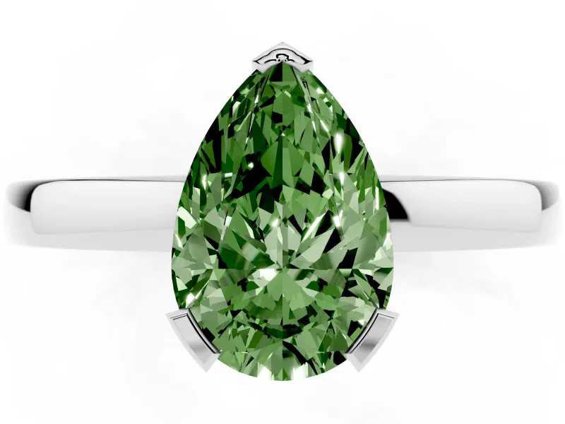 Fancy Green Pear Cut Diamond Solitaire Ring Set in Platinum with Prong Head and Smooth Polished Band