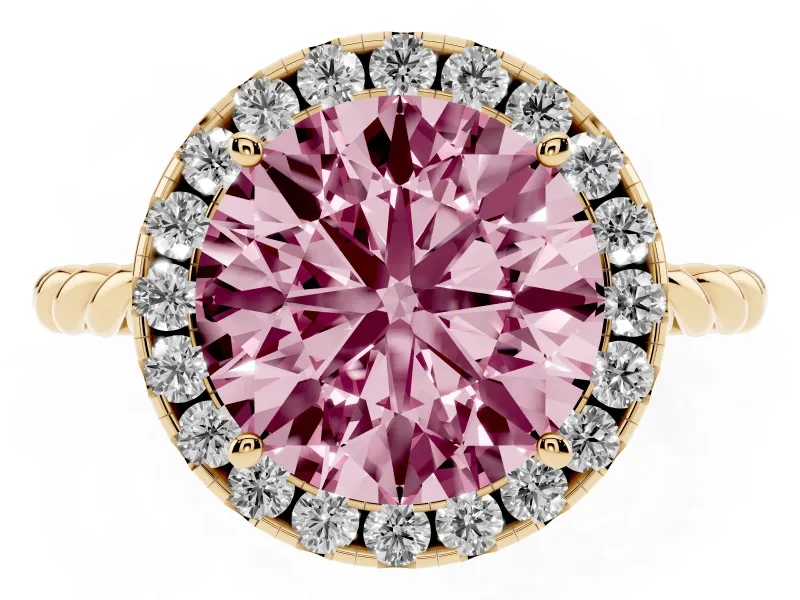 Round Rope Halo Engagement Ring Setting for a Fancy Pink Lab-Grown Diamond | Yellow Gold