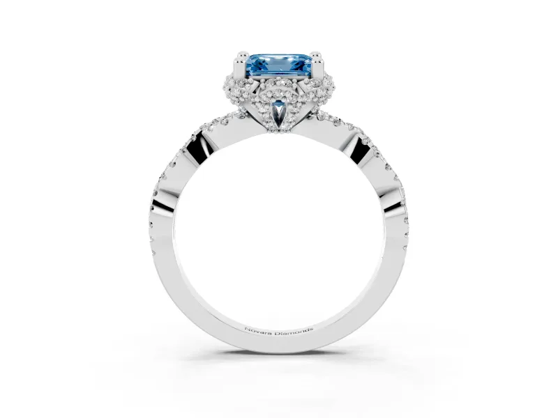 Asscher Cut Graduated Milgrain Halo Engagement Ring Setting for a Fancy Blue Lab-Grown Diamond | Sterling Silver