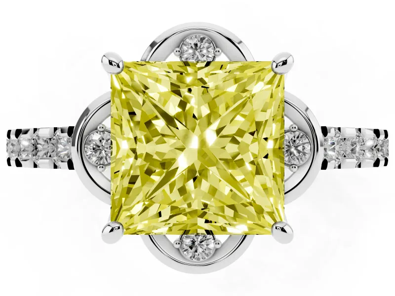 Princess Cut Floral Petal Engagement Ring Setting for a Fancy Yellow Lab-Grown Diamond | Petal Accents | Platinum