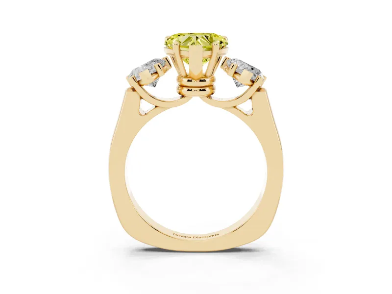 Heart-Shaped Three Stone Engagement Ring Setting for a Fancy Yellow Lab-Grown Diamond | Plain Squared Band | Yellow Gold
