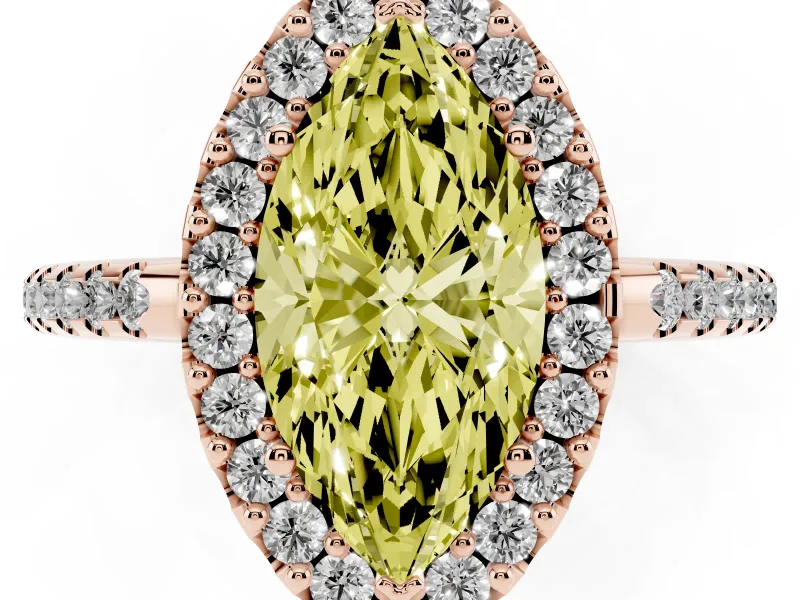 Marquise Pave Halo Engagement Ring Setting for a Fancy Yellow Lab-Grown Diamond | Pave Band | Rose Gold