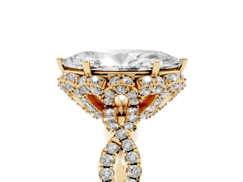 Marquise Milgrain Halo Engagement Ring Setting | Graduated Shoulders | Yellow Gold
