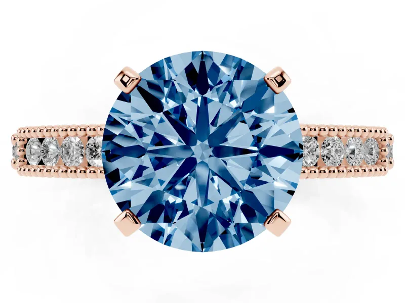 Round Vintage Pavé Engagement Ring Setting for a Fancy Blue Lab-Grown Diamond | Rose Gold