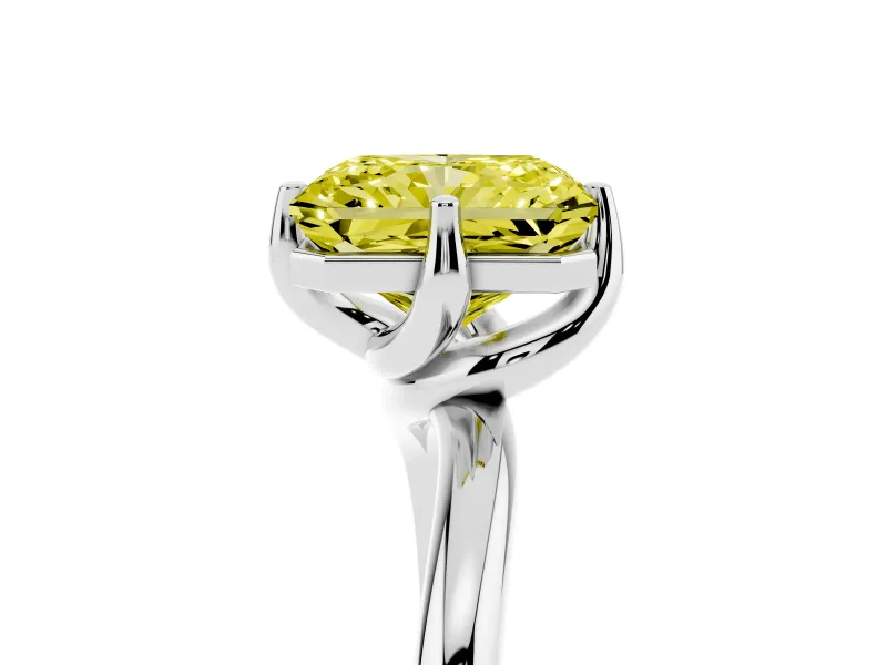 Radiant Cut Bypass Solitaire Engagement Ring Setting for a Fancy Yellow Lab-Grown Diamond | Plain Band | Sterling Silver