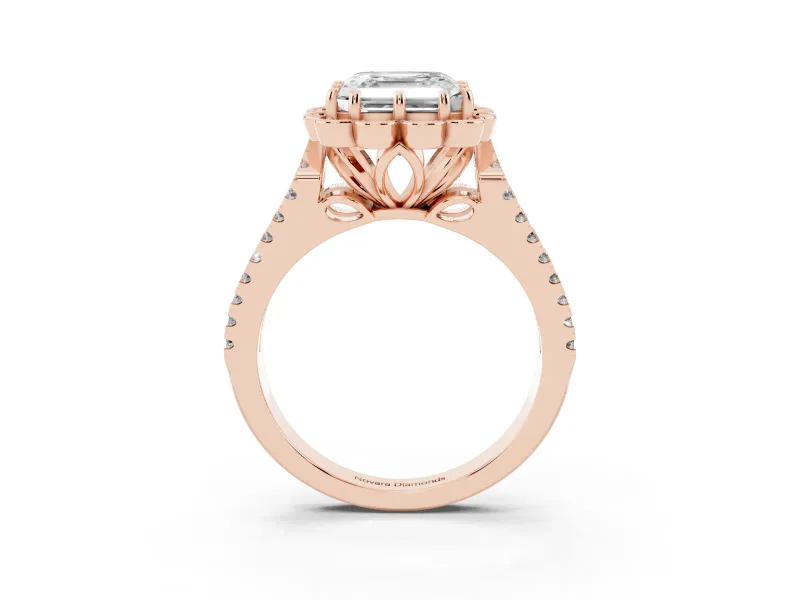 Asscher Cut Petal Frame Floral Halo Engagement Ring Setting | Pavé Split Shank | Rose Gold