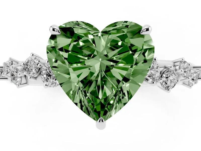 Fancy Green Heart Cut Diamond Cluster Solitaire Ring Set in Platinum with Prong Setting