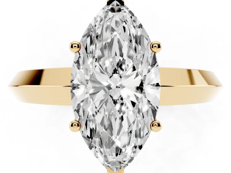 Marquise Knife-Edge Solitaire Engagement Ring Setting | Plain Band | Yellow Gold