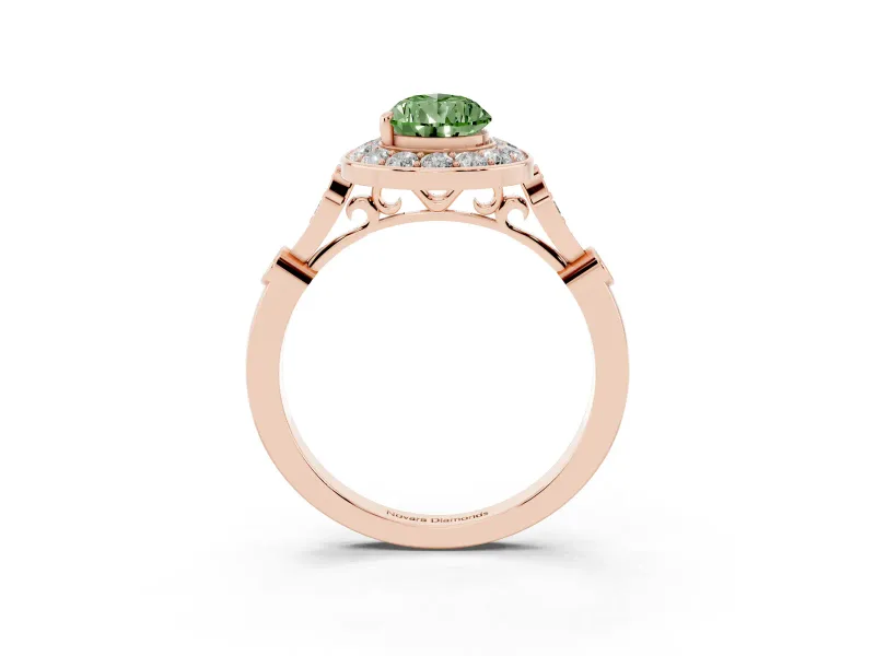Pear-Shaped Halo Engagement Ring Setting for a Fancy Green Lab-Grown Diamond | Bezel Station Shoulders | Rose Gold