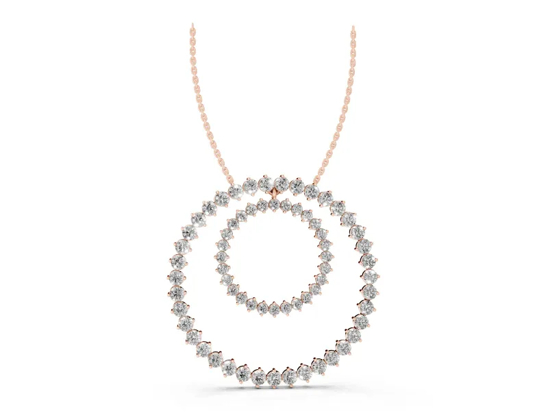 Round Diamond Double Halo Pendant Set in Rose gold with Prong-Set Accents