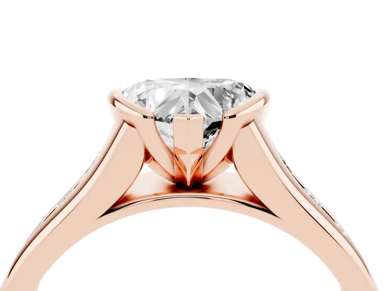 Heart-Shaped Half Bezel Solitaire Engagement Ring Setting | Graduated Channel Band | Rose Gold