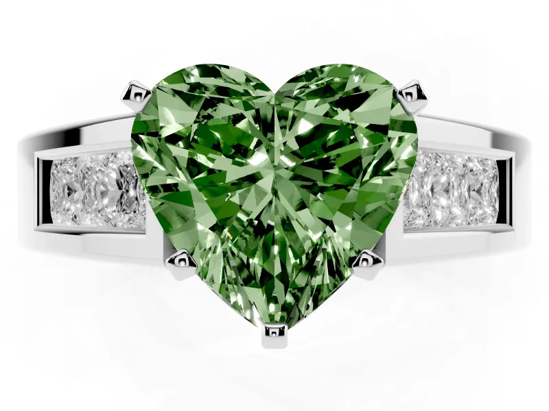 Heart-Shaped Channel-Set Engagement Ring Setting for a Fancy Green Lab-Grown Diamond | Platinum