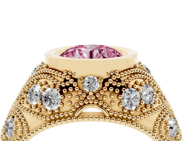 Round Vintage Bezel Engagement Ring Setting for a Fancy Pink Lab-Grown Diamond | Yellow Gold