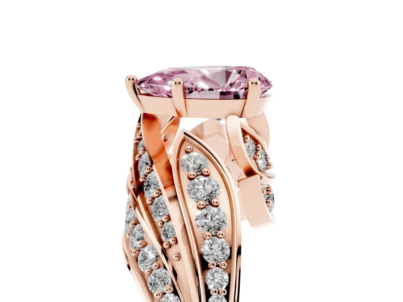 Pear-Shaped Bypass Hidden Halo Engagement Ring Setting for a Fancy Pink Lab-Grown Diamond | Graduated Pavé | Rose Gold