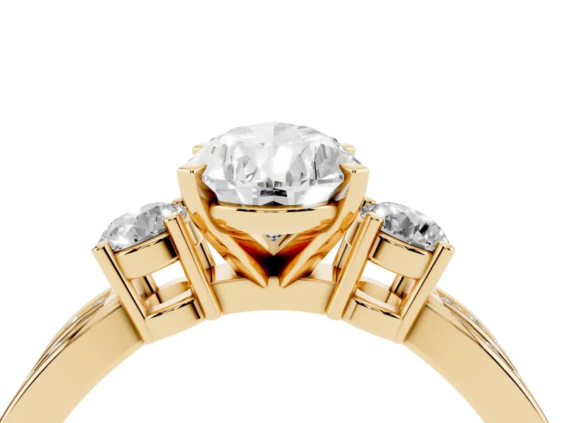 Three-Stone Pear Cut Diamond Twist Band Ring Set in Yellow gold with Pavé Accents and Prong Setting