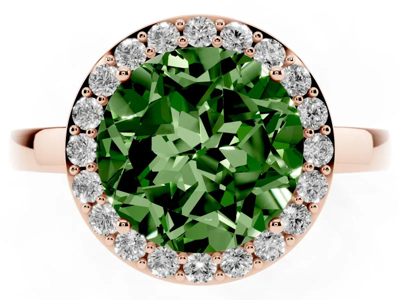 Round Thin Halo Engagement Ring Setting for a Fancy Green Lab-Grown Diamond | Plain Band | Rose Gold