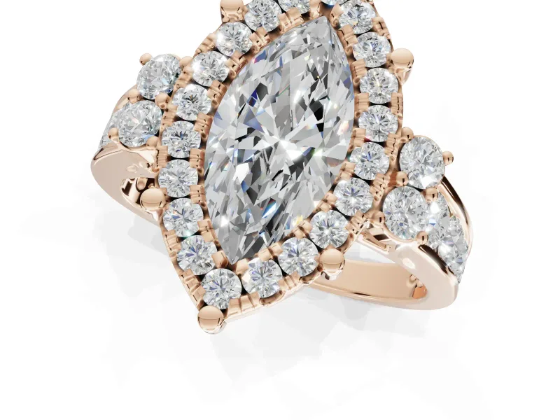 Marquise Halo Side Cluster Engagement Ring Setting | Graduated Channel Band | Rose Gold