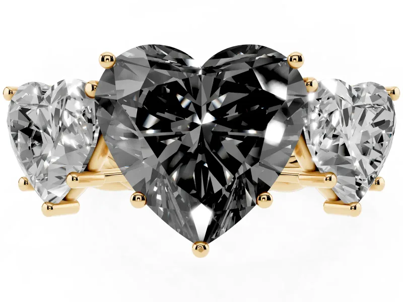 Heart-Shaped Three Stone Engagement Ring Setting for a Black Center | Braided Band | Yellow Gold