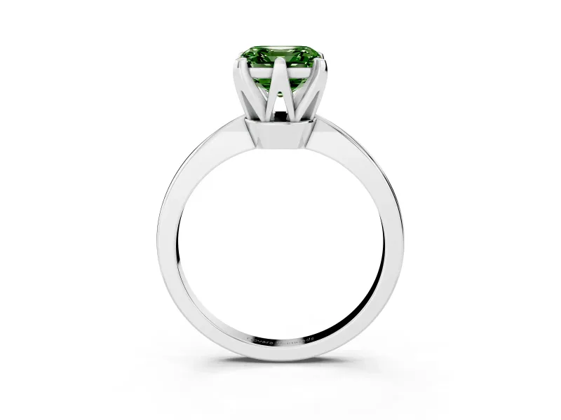 Fancy Green Asscher Cut Diamond Solitaire Engagement Ring Set in White gold with Slim Tapered Solitaire Band