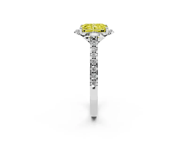 Radiant Cut Floral Petal Engagement Ring Setting for a Fancy Yellow Lab-Grown Diamond | Petal Accents | Platinum