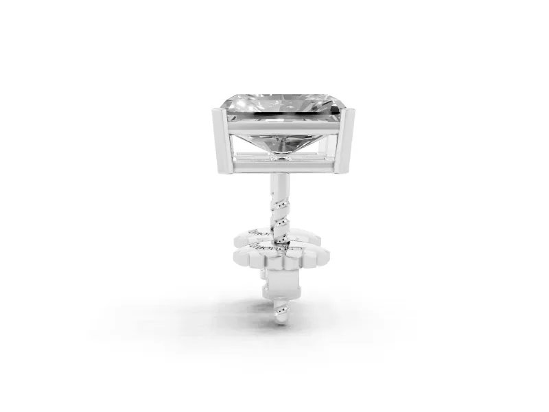 Radiant Cut Diamond Solitaire Stud Earrings Set in Silver with Basket Setting