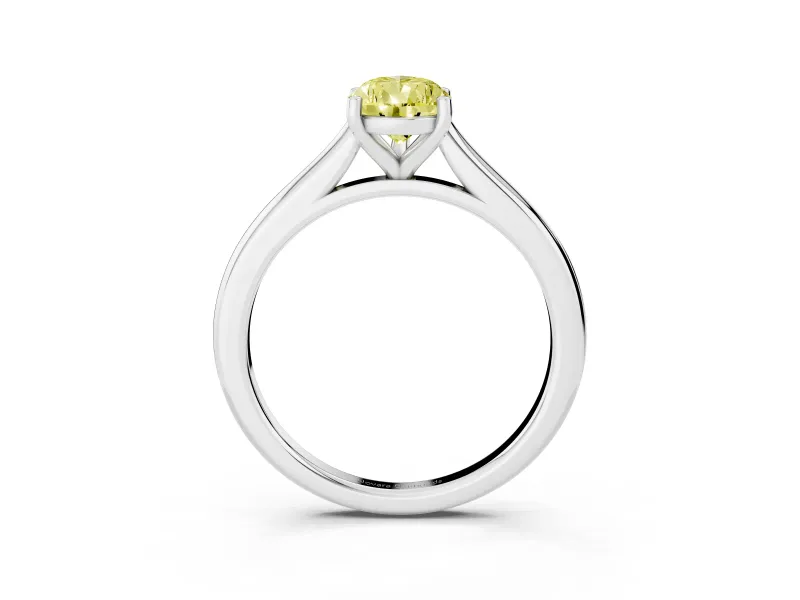 Fancy Yellow Pear Cut Diamond Solitaire Ring Set in Silver with Cathedral Band and Prong Setting