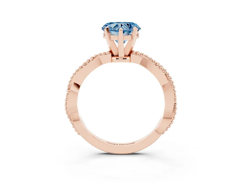 Heart-Shaped Twisted Engagement Ring Setting for a Fancy Blue Lab-Grown Diamond | Beaded Twist | Rose Gold
