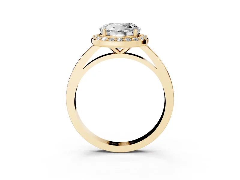 Round Thin Halo Low Profile Engagement Ring Setting | Slim Plain Band | Yellow Gold