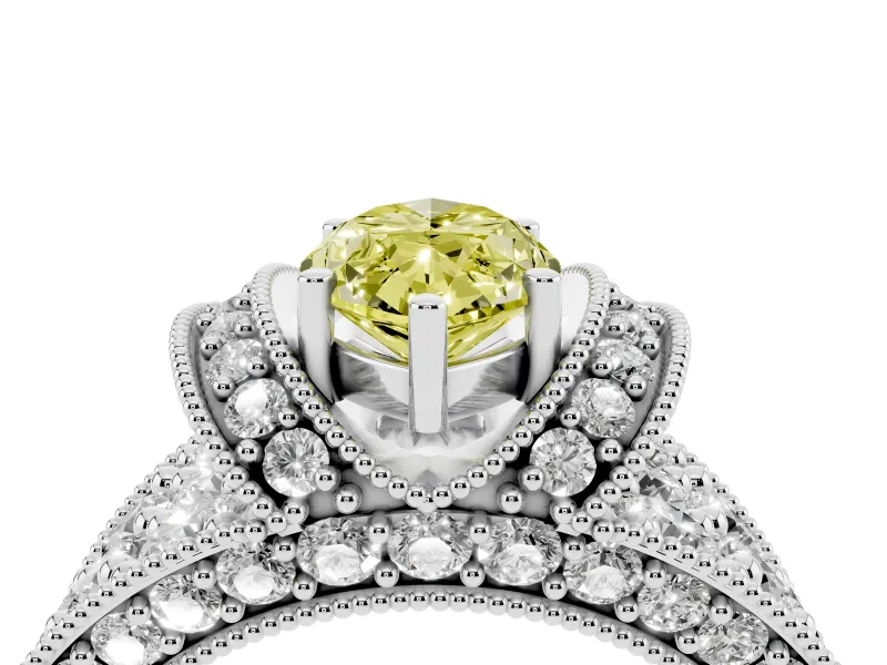 Marquise Vintage Pave Engagement Ring Setting for a Fancy Yellow Lab-Grown Diamond | Milgrain Edges | Sterling Silver