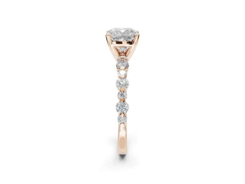 Cushion Cut Pavé Solitaire Engagement Ring Setting | Alternating Accents | Rose Gold