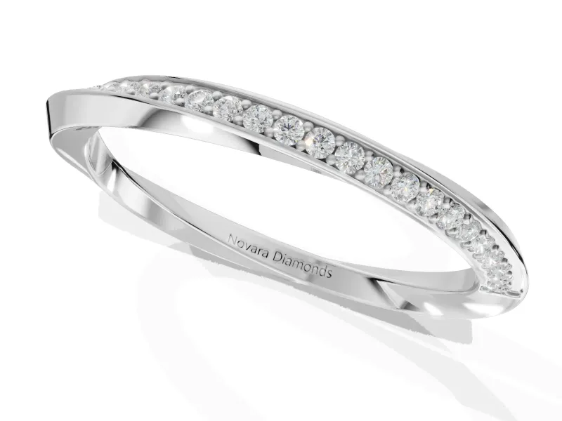Round Lab-Grown Diamond Pavé Ribbon Twist Wedding Band | Polished Turn | White Gold