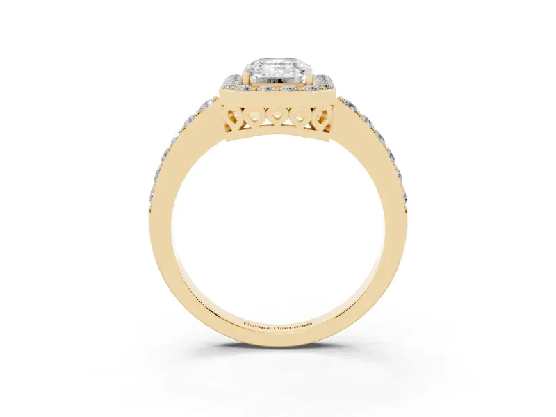Emerald Cut Halo Engagement Ring Setting | Yellow Gold