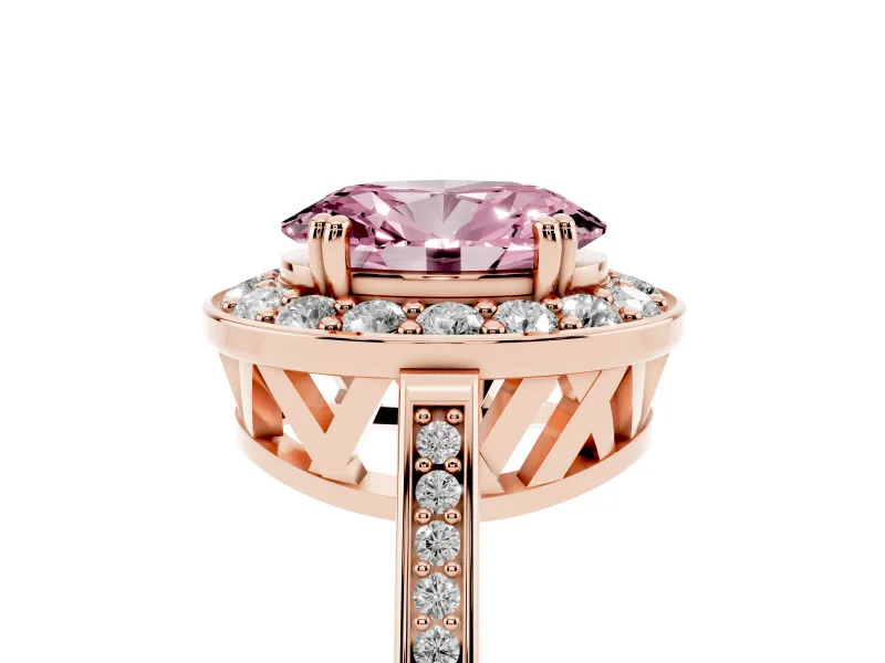 Oval Halo Engagement Ring Setting for a Fancy Pink Lab-Grown Diamond | Polished Halo Rim | Rose Gold