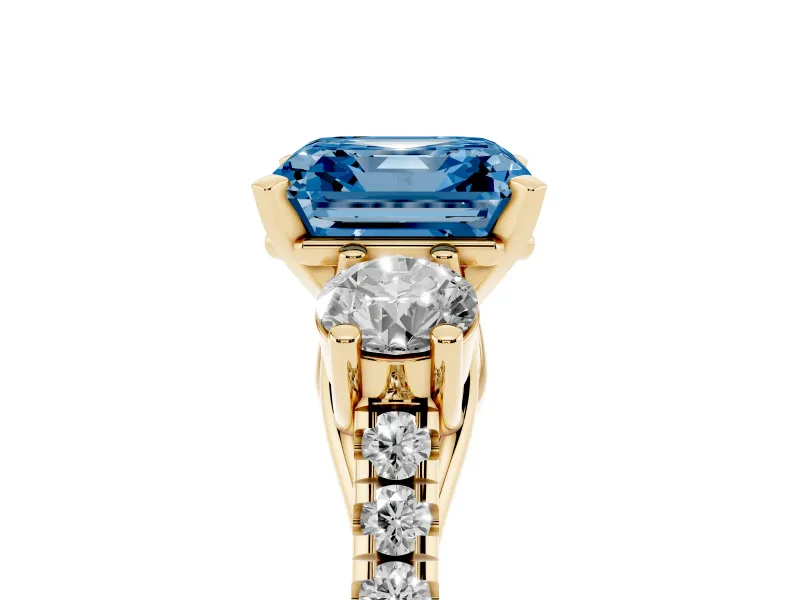 Asscher Cut Three-Stone Engagement Ring Setting for a Fancy Blue Lab-Grown Diamond | Yellow Gold