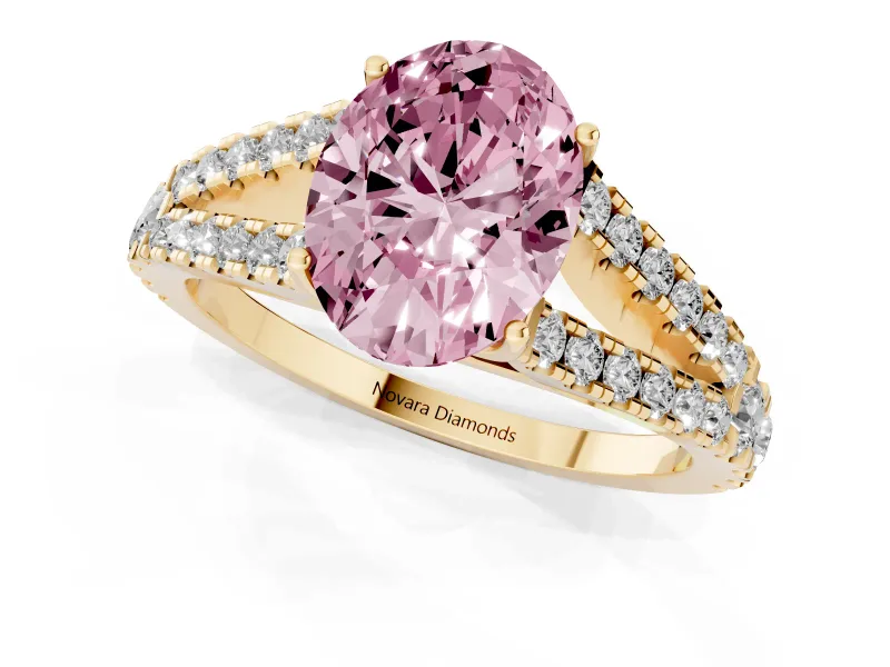 Oval Graduated Split Shank Engagement Ring Setting for a Fancy Pink Lab-Grown Diamond | Yellow Gold