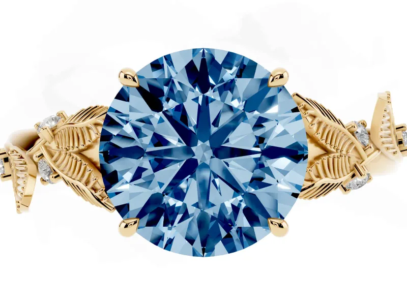 Round Leaf Solitaire Engagement Ring Setting for a Fancy Blue Lab-Grown Diamond | Yellow Gold